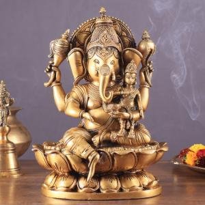 Pure Brass Shakti Ganesha | 10.5" x 8" x 4.5" | 4.870 kg | Divine Energy Form | Siddhi Bestowing Art | Sacred Hindu Statue | Jaipurio